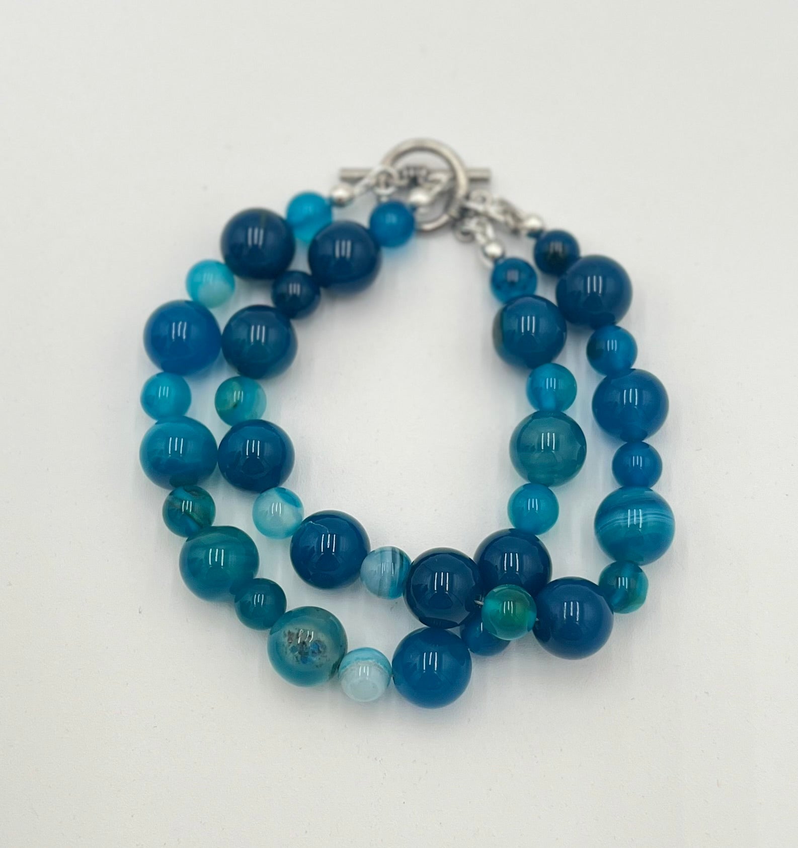 Blue Striped Agate Double Bracelet 7.5"