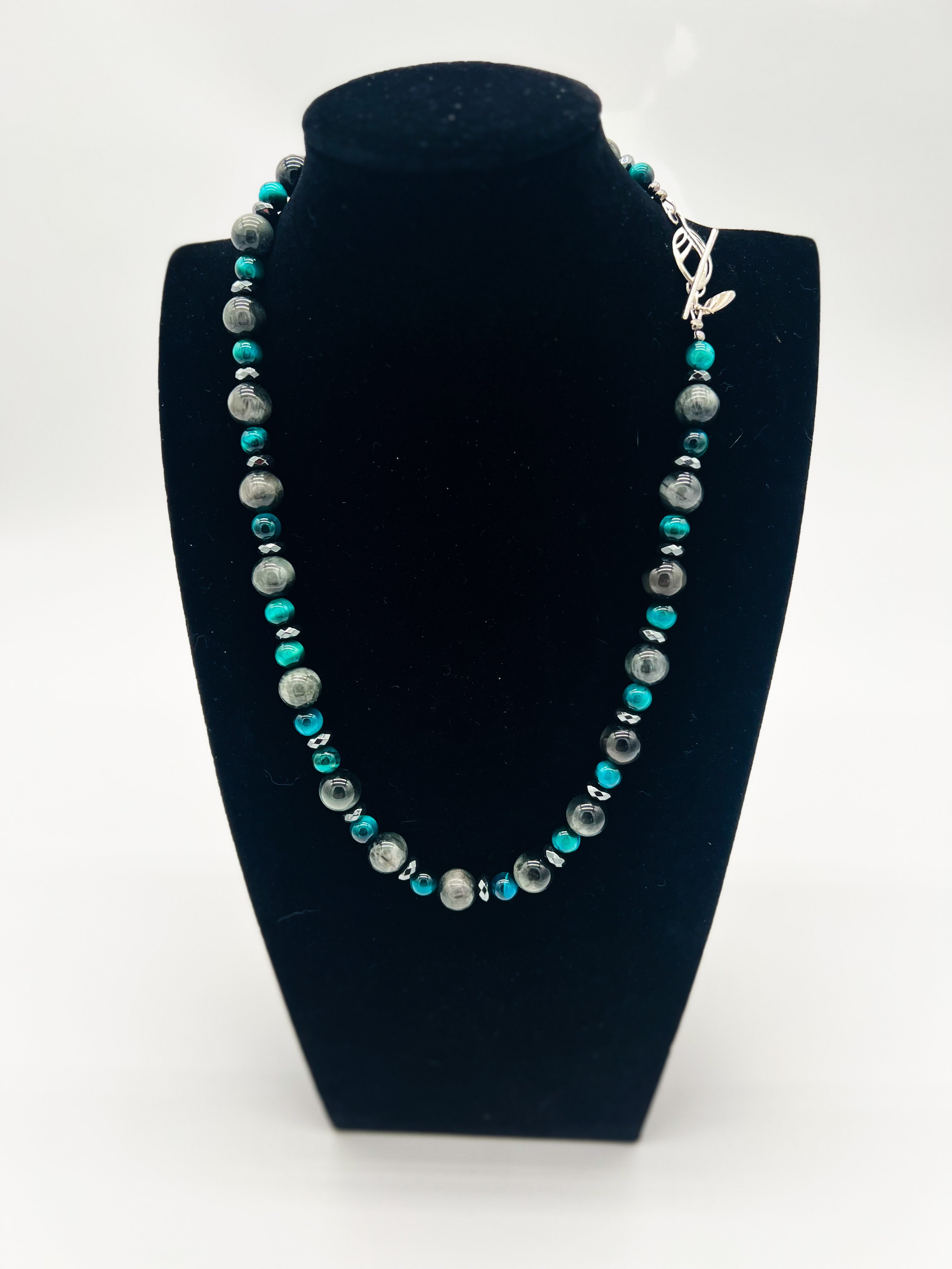 Teal Tigers Eye Necklace 24"