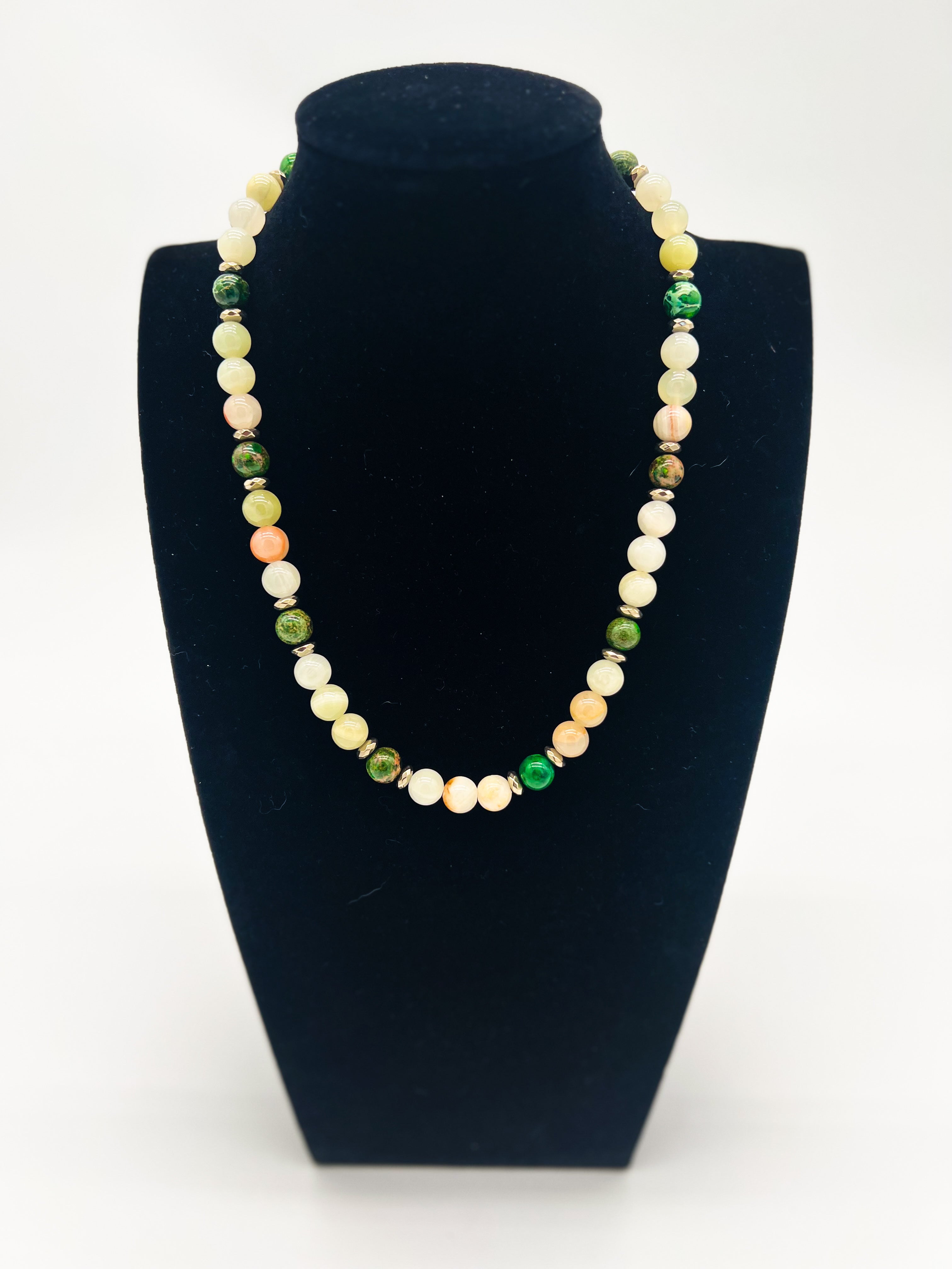 Green Jasper & Onyx Necklace 20"