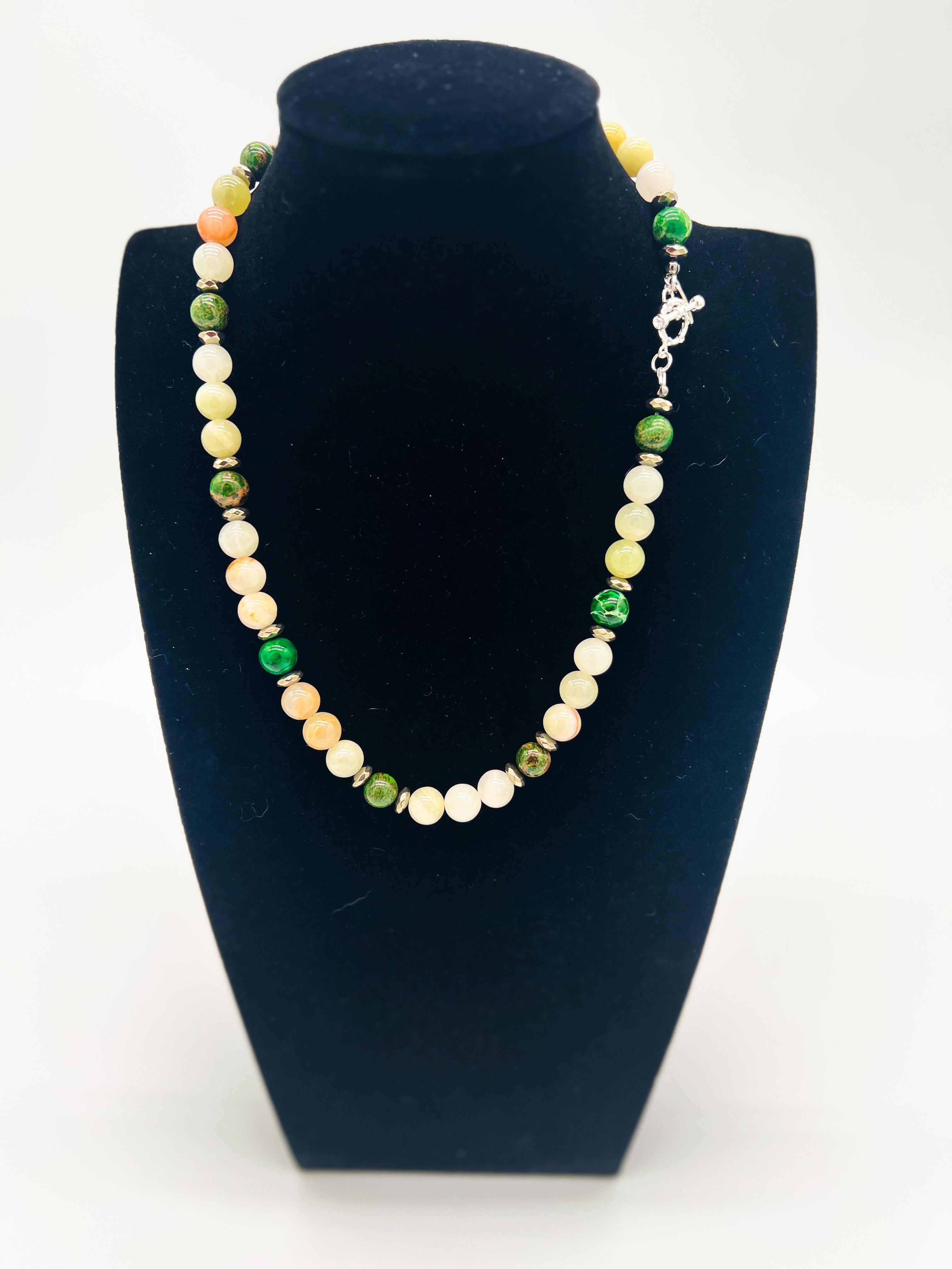 Green Jasper & Onyx Necklace 20"