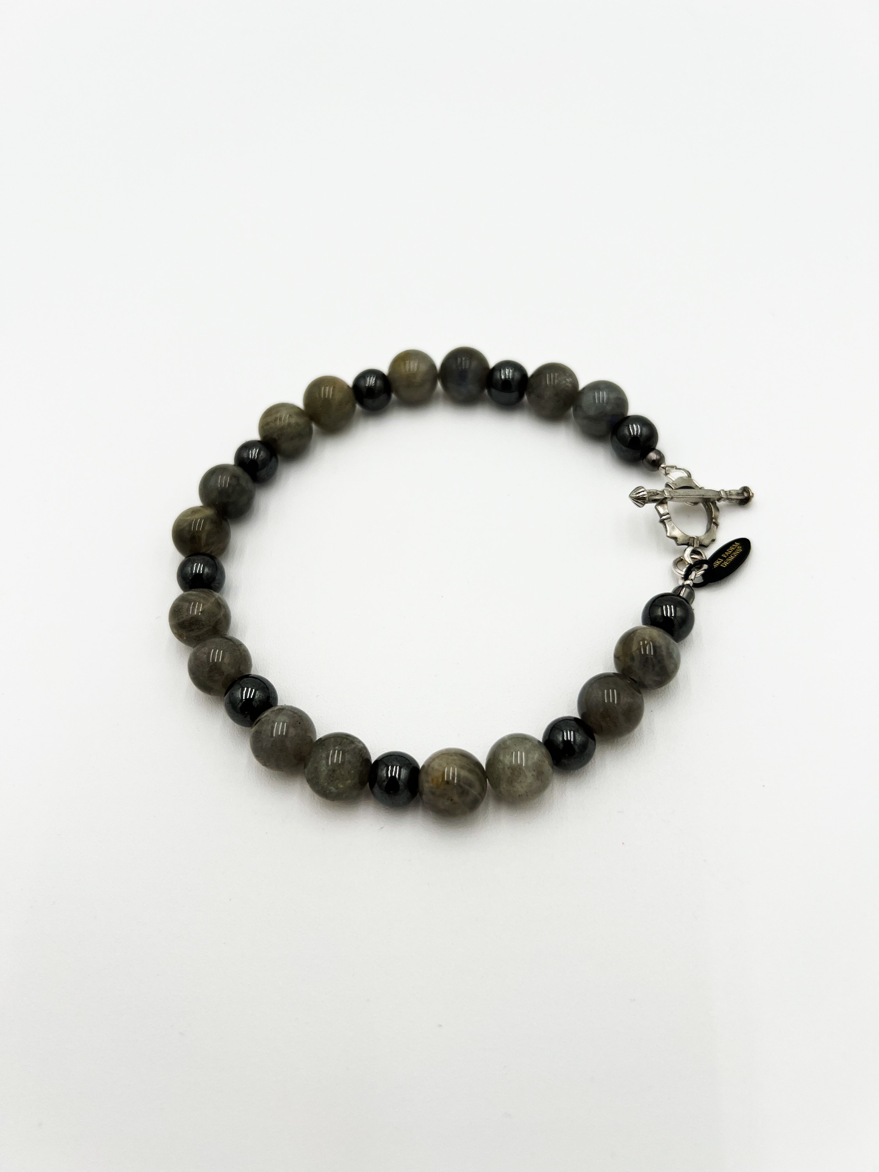 Black Obsidian & Blue Labradorite Bracelet 9"